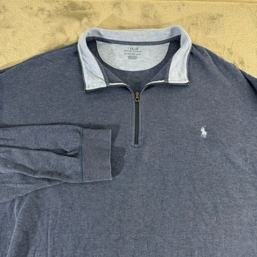 Polo Ralph Lauren Sweater Mens 2XLT Blue 1/4 Zip Mock Neck Logo‎ Pullover
